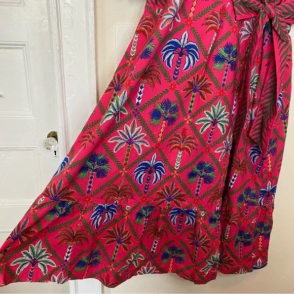 PRINTFRESH NEW Gabriela Midi Wrap Dress in Palm Tree Multi Pink Sz 1X - Picture 11 of 14
